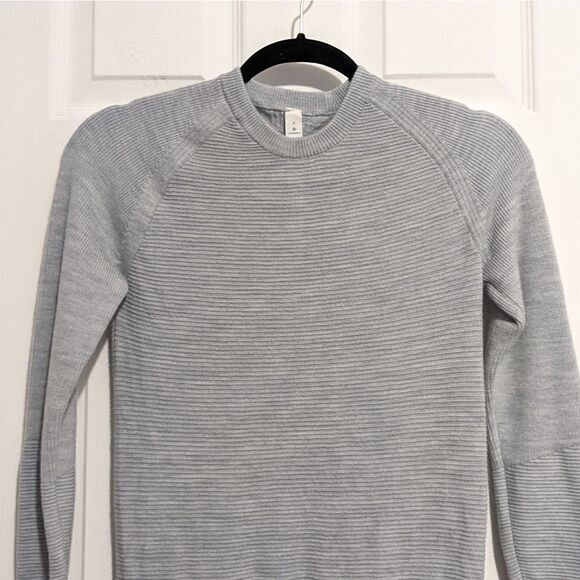 Lululemon Simply Wool Sweater Heathered Starlight Gray Ribbed Crew Neck Pullover - Picture 2 of 16